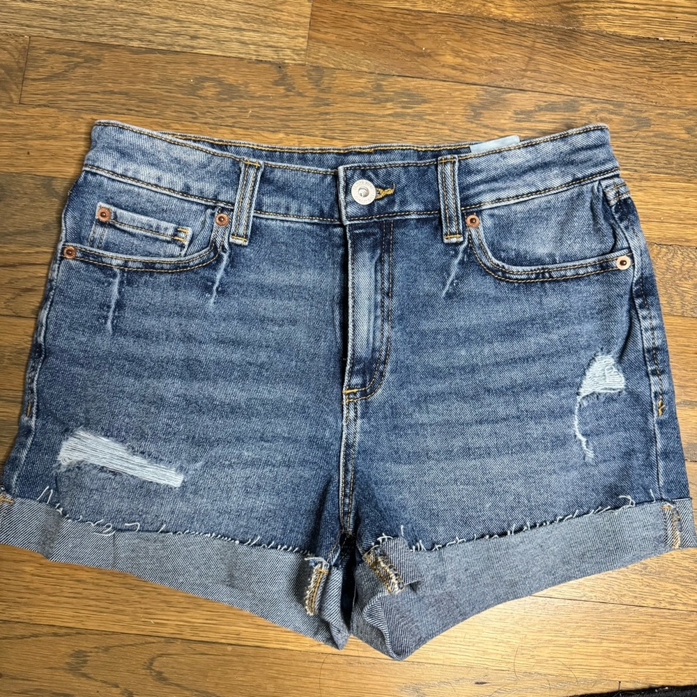 INC Denim Blue Distressed Cuffed Jean Shorts